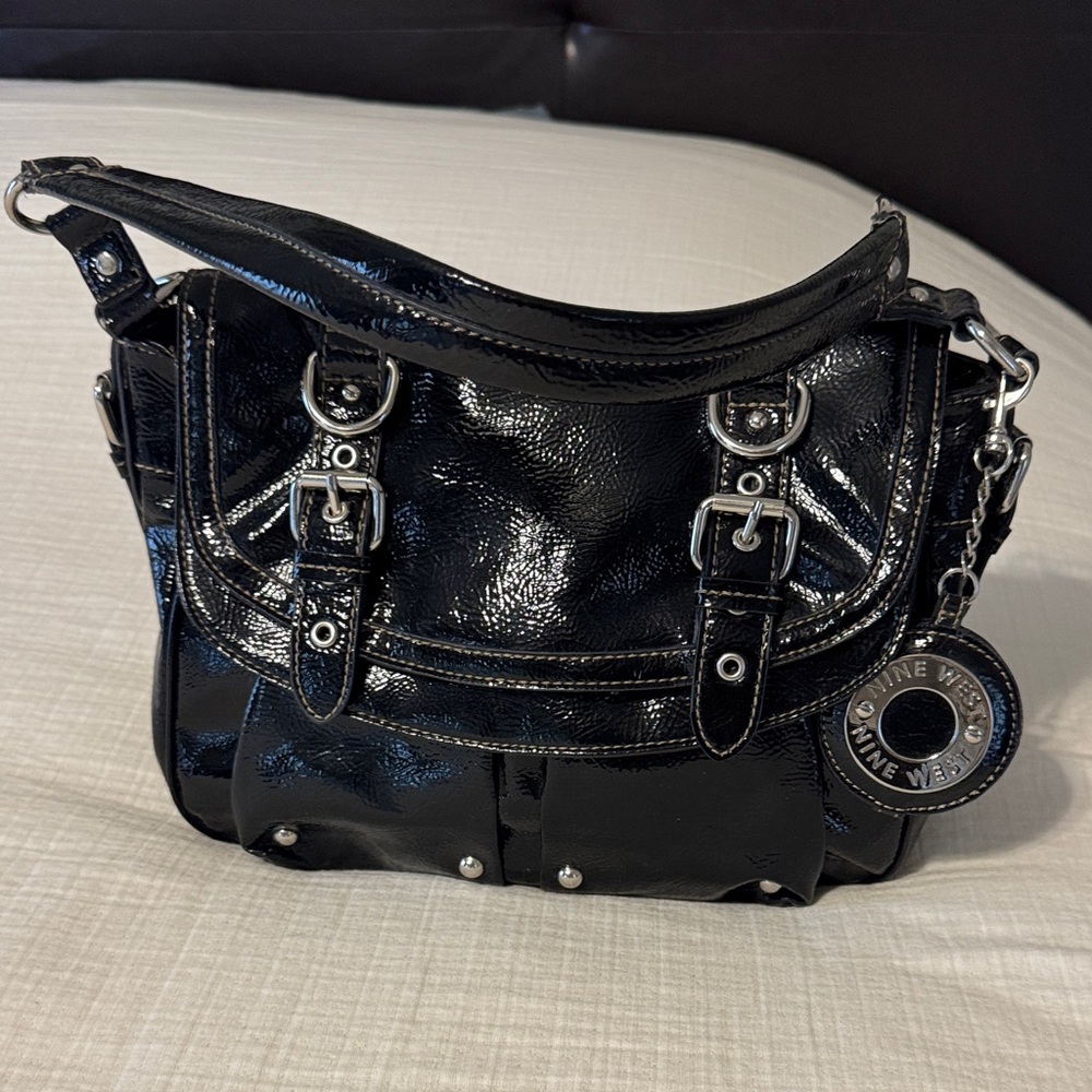 Nine West Shiny Black Shoulder Bag